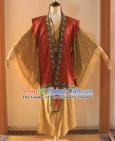 Traditional Ancient Chinese Hanfu Costume, Asian Chinese Han Dynasty Minister Clothing for Men