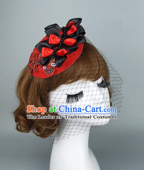 Top Grade Handmade Fancy Ball Hair Accessories Model Show Red Top Hat, Baroque Style Deluxe Headwear for Women