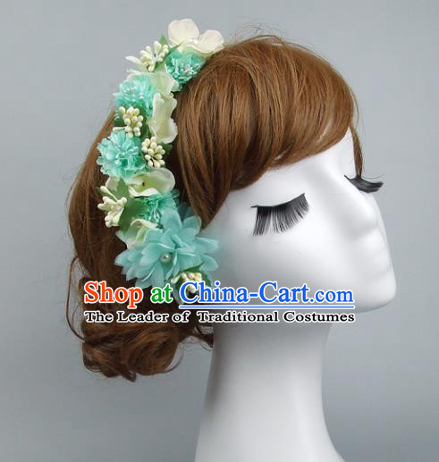 Top Grade Handmade Wedding Hair Accessories Green Flowers Hair Stick, Baroque Style Bride Headwear for Women