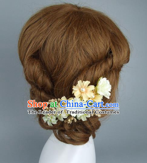 Top Grade Handmade Wedding Hair Accessories Yellow Flowers Hair Clasp, Baroque Style Bride Headwear for Women