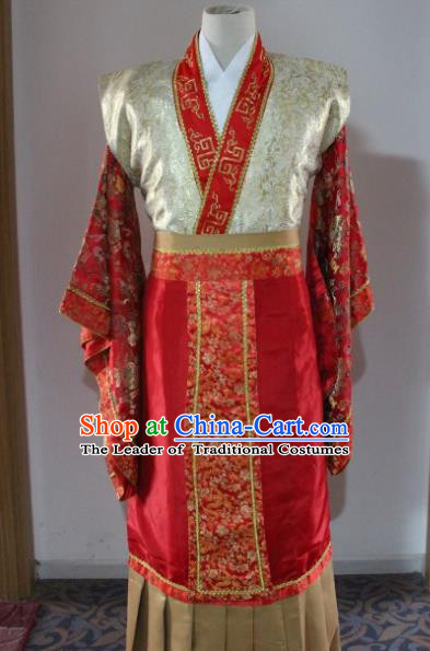 Traditional Ancient Chinese Emperor Wedding Costume, Asian Chinese Han Dynasty King Red Dress Clothing for Men