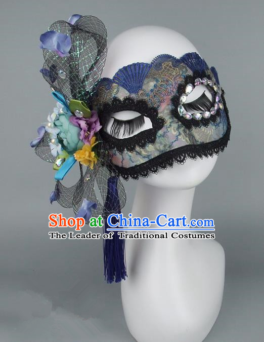 Top Grade Handmade Exaggerate Fancy Ball Accessories Purple Mask, Halloween Model Show Ceremonial Occasions Face Mask