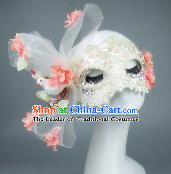 Top Grade Handmade Exaggerate Fancy Ball Accessories Flowers Bowknot Mask, Halloween Model Show Ceremonial Occasions Face Mask