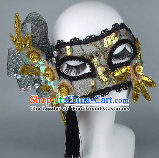 Top Grade Handmade Exaggerate Fancy Ball Accessories Golden Paillette Mask, Halloween Model Show Ceremonial Occasions Face Mask