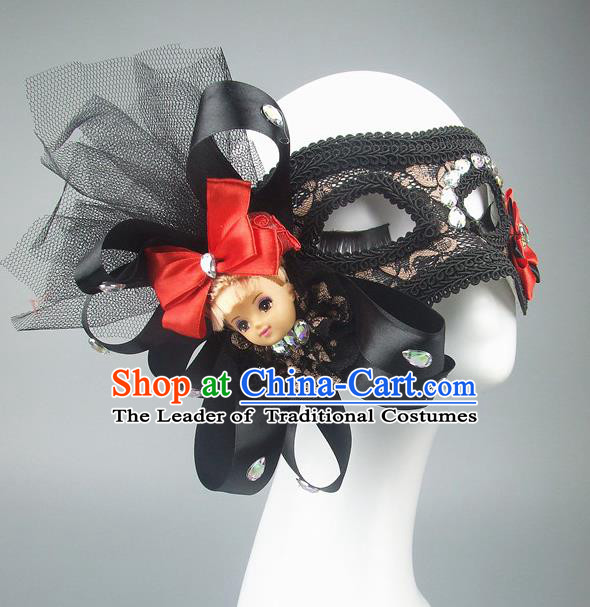 Handmade Halloween Fancy Ball Accessories Black Veil Mask, Ceremonial Occasions Miami Model Show Lace Face Mask