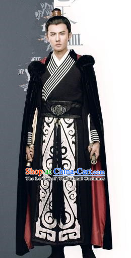 Traditional Chinese Qin Dynasty Prince Embroidered Costume, Asian China Ancient Swordsman Clothing for Men