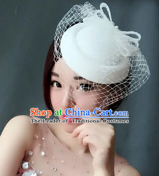 Handmade Exaggerate Wedding Hair Accessories White Top Hat, Bride Ceremonial Occasions Vintage Headwear