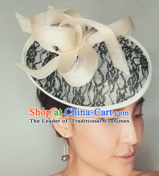 Handmade Baroque Hair Accessories Model Show Wedding Top Hat, Bride Ceremonial Occasions Lace Headwear for Women