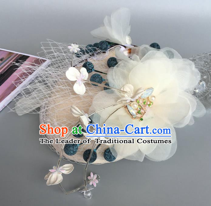 Handmade Baroque Wedding Hair Accessories Beige Flowers Headwear, Bride Ceremonial Occasions Vintage Top Hat for Women