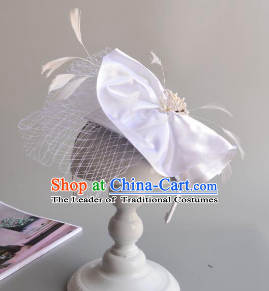 Handmade Baroque Hair Accessories White Feather Hair Clasp, Bride Ceremonial Occasions Headwear for Women