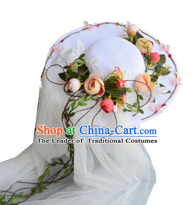 Top Grade Handmade Wedding Hair Accessories Garland Headwear, Baroque Style Halloween Flowers Top Hat for Women