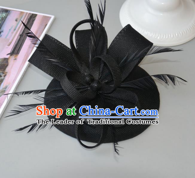 Top Grade Handmade Wedding Hair Accessories Black Feather Headwear, Baroque Style Bride Hair Stick for Women