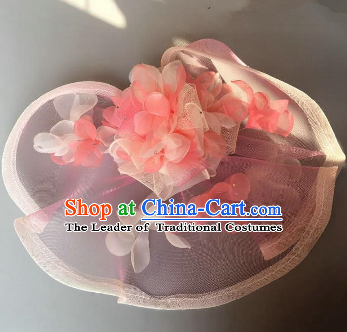 Top Grade Handmade Wedding Hair Accessories Bride Headwear, Baroque Style Pink Veil Flowers Top Hat for Women