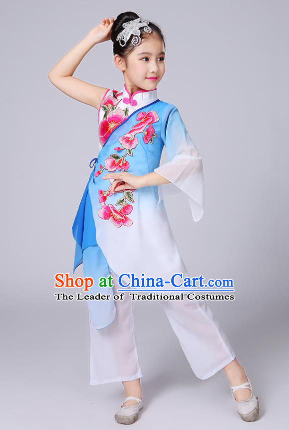 Traditional Chinese Yangge Fan Dancing Costume Modern Dance Dress Clothing and Headwear