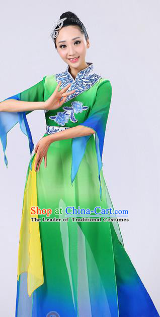 Traditional Chinese Yangge Fan Dancing Costume Modern Dance Dress Clothing and Headwear