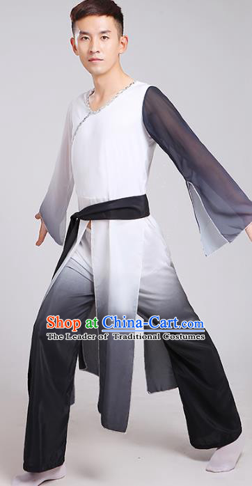 Traditional Chinese Classical Yangge Dance Costume, Folk Fan Dance Uniform Drum Dance Black Clothing for Men