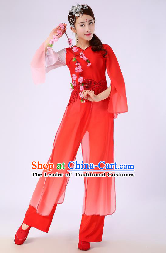 Traditional Chinese Yangge Fan Dancing Costume Modern Dance Dress Clothing and Headwear