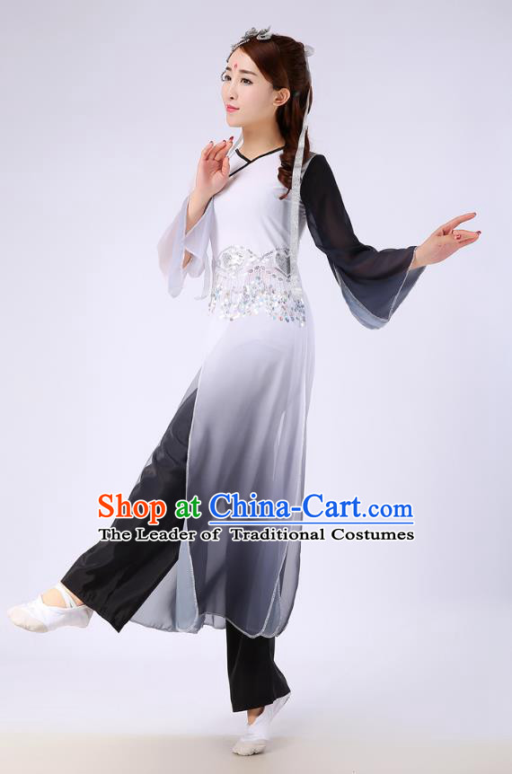Traditional Chinese Yangge Fan Dance Embroidered Costume, Folk Dance Black Uniform Classical Dance Clothing for Women