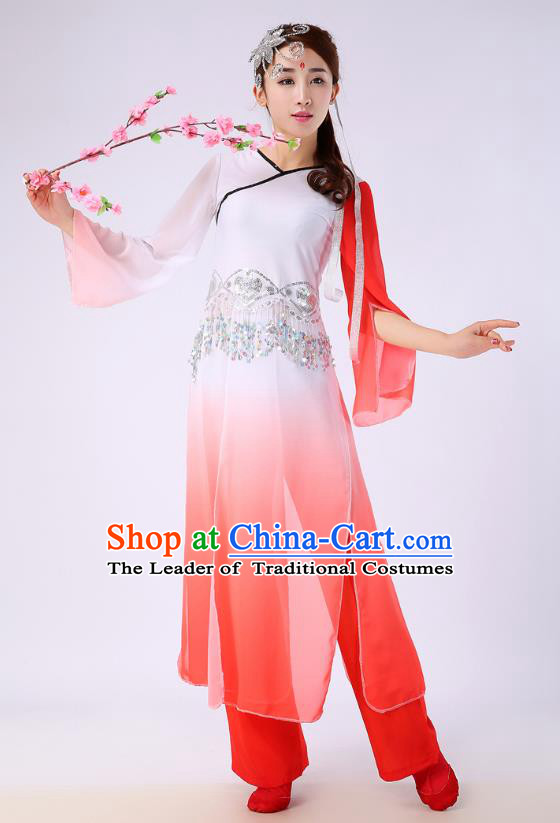 Traditional Chinese Yangge Fan Dance Embroidered Costume, Folk Dance Orange Uniform Classical Dance Clothing for Women