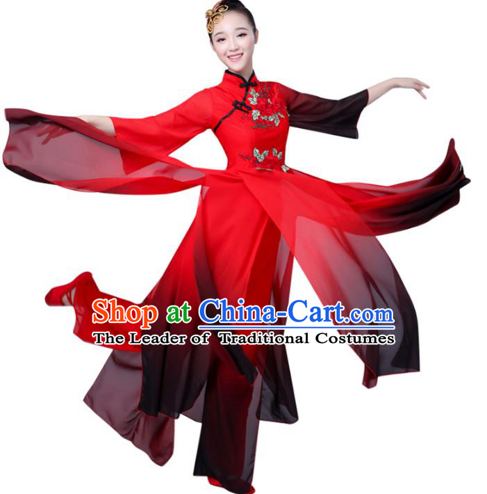 Traditional Chinese Yangge Fan Dancing Costume Modern Dance Dress Clothing and Headwear