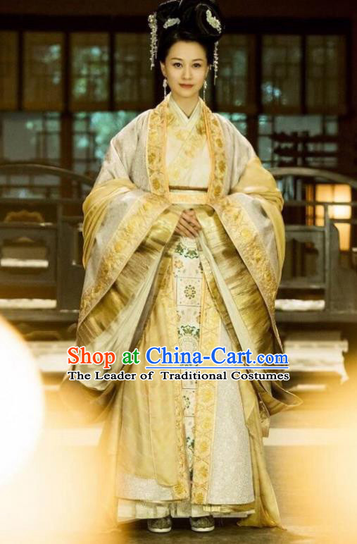 Traditional Chinese Qin Dynasty Imperial Empress Costume, Asian China Ancient Queen Mother Tailing Embroidered Clothing for Women