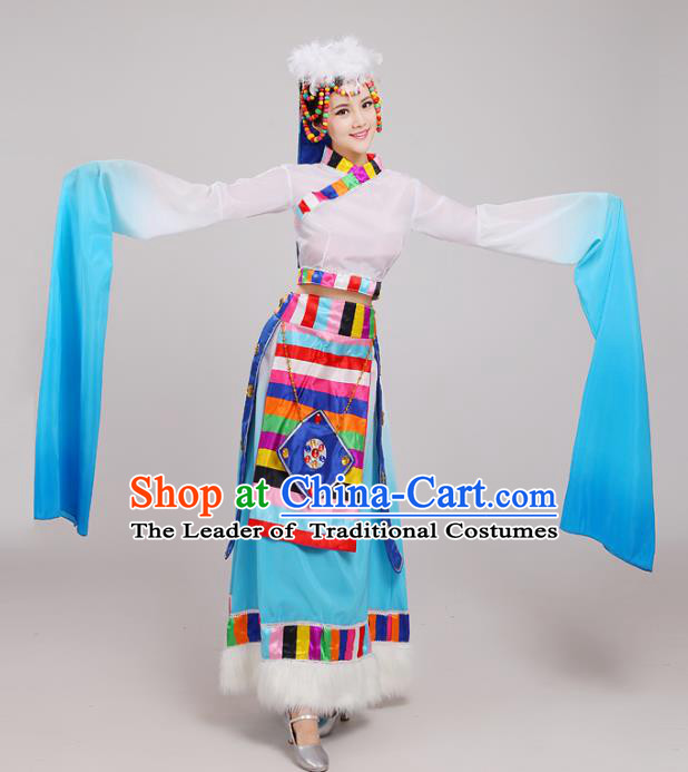 Traditional Chinese Yangge Fan Dancing Costume Modern Dance Dress Clothing and Headwear