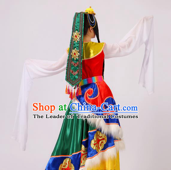Traditional Chinese Yangge Fan Dancing Costume Modern Dance Dress Clothing and Headwear