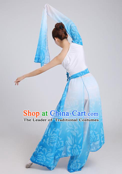 Traditional Chinese Yangge Fan Dancing Costume Modern Dance Dress Clothing and Headwear