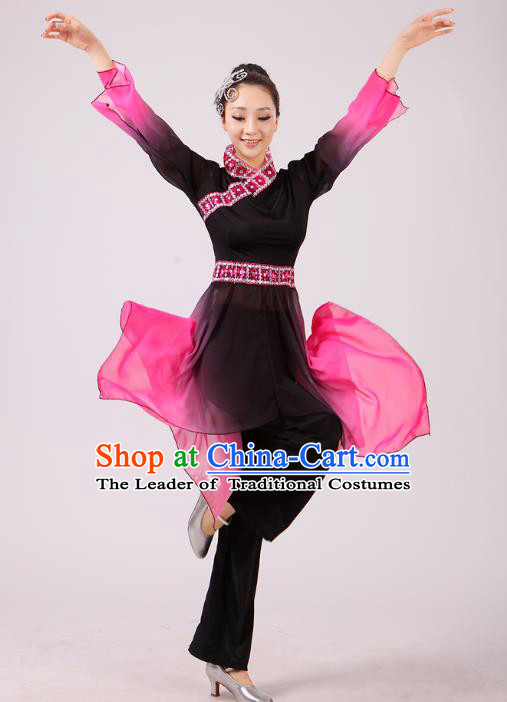 Traditional Chinese Yangge Fan Dance Dance Black Costume, Folk Dance Uniform Classical Dance Mandarin Sleeve Clothing for Women
