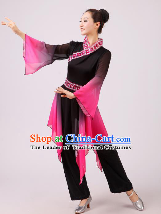 Traditional Chinese Yangge Fan Dancing Costume Modern Dance Dress Clothing and Headwear