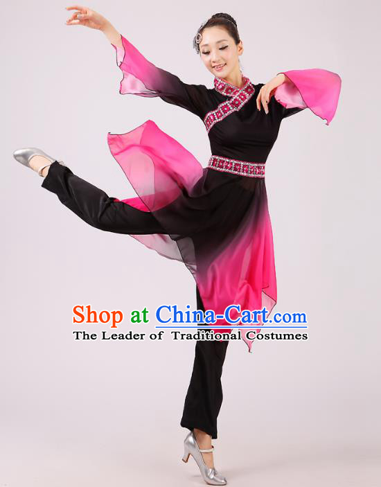 Traditional Chinese Yangge Fan Dancing Costume Modern Dance Dress Clothing and Headwear