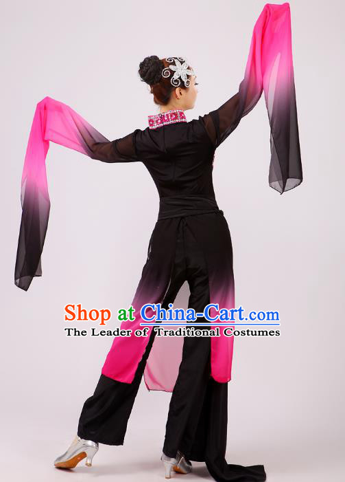 Traditional Chinese Yangge Fan Dancing Costume Modern Dance Dress Clothing and Headwear