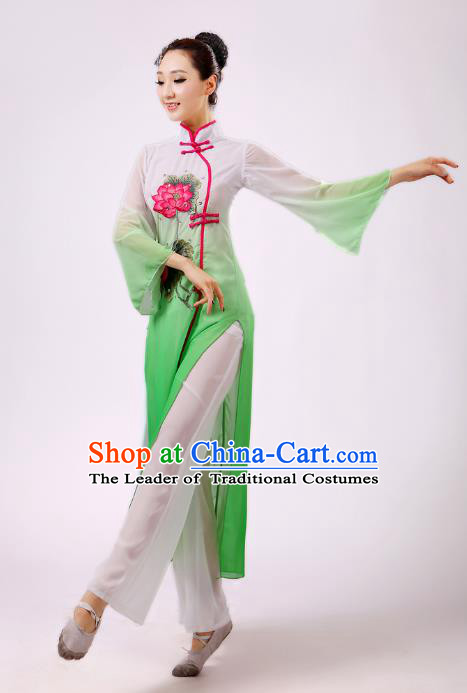 Traditional Chinese Yangge Fan Dancing Costume Modern Dance Dress Clothing and Headwear