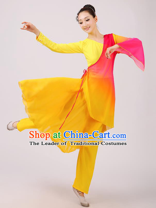 Traditional Chinese Yangge Dance Costume, Folk Fan Dance Yellow Uniform Classical Dance Clothing for Women