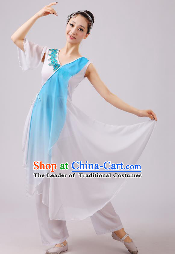 Traditional Chinese Yangge Dance Costume, Folk Fan Dance Blue Uniform Classical Dance Dress Clothing for Women