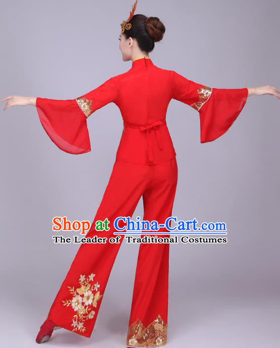 Traditional Chinese Yangge Fan Dancing Costume Modern Dance Dress Clothing and Headwear