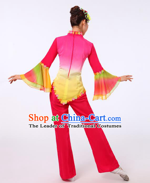 Traditional Chinese Yangge Fan Dancing Costume Modern Dance Dress Clothing and Headwear