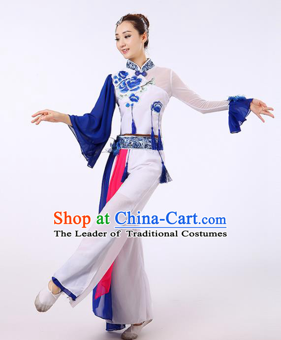 Traditional Chinese Yangge Fan Dancing Costume Modern Dance Dress Clothing and Headwear