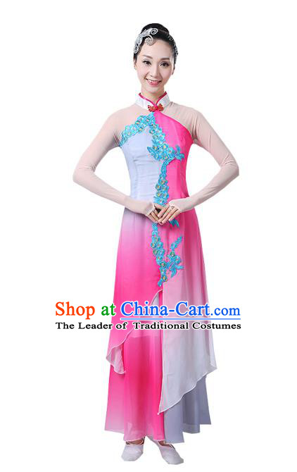 Traditional Chinese Yangge Fan Dancing Costume Modern Dance Dress Clothing and Headwear