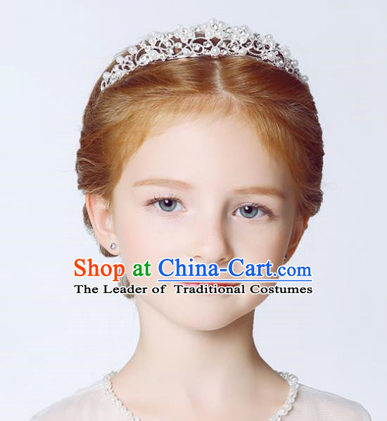 Handmade Children Hair Accessories Crystal Royal Crown, Princess Halloween Model Show Headwear Hair Clasp for Kids