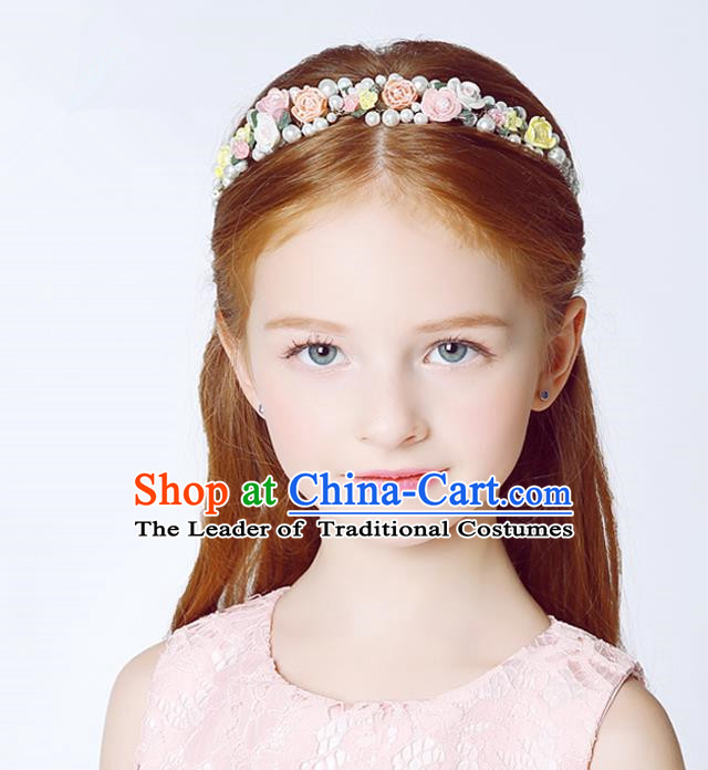 Handmade Children Hair Accessories Ceramics Flowers Pearls Hair Stick, Princess Halloween Model Show Headwear Hair Clasp for Kids