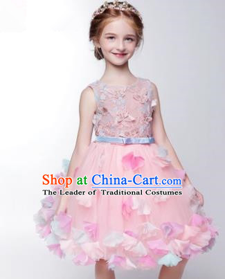 Children Christmas Model Show Dance Costume Flower Fairy Pink Bubble Dress, Ceremonial Occasions Catwalks Princess Full Dress for Girls
