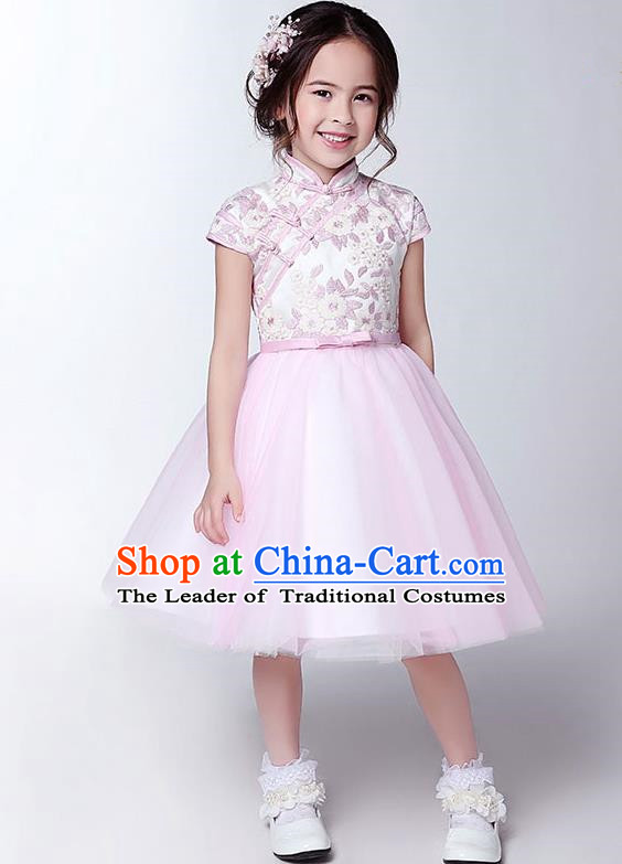 Top Compere Performance Catwalks Costume Children Chorus Red Dress with Wings Modern Dance Princess Short Red Bubble Dress for Girls Kids