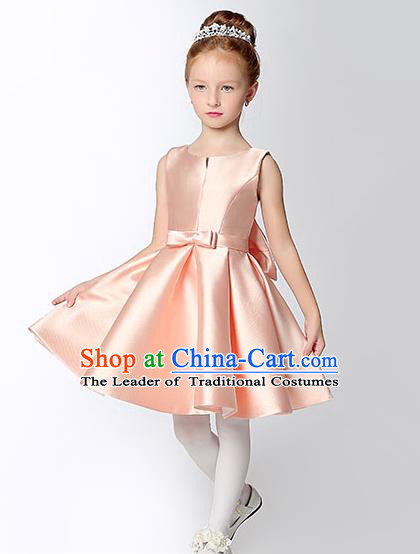 Children Model Show Dance Costume Pink Satin Dress, Ceremonial Occasions Catwalks Princess Full Dress for Girls