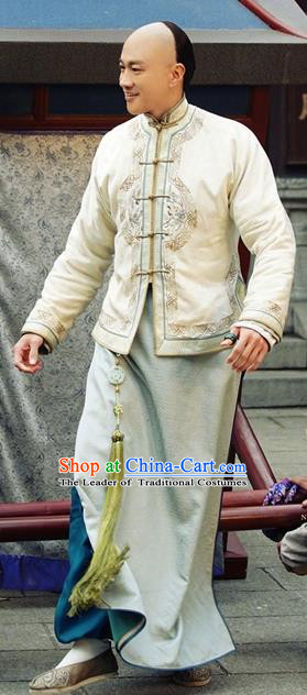Asian Chinese Qing Dynasty Manchu Nobility Childe Mandarin Jacket Embroidered Costume for Men
