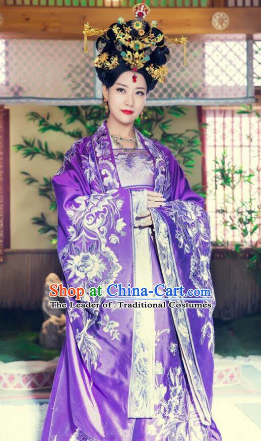 Asian Chinese Acient Southern Liang Dynasty Imperial Empress Embroidered Costume, Traditional China Phoenix Warriors Queen Clothing