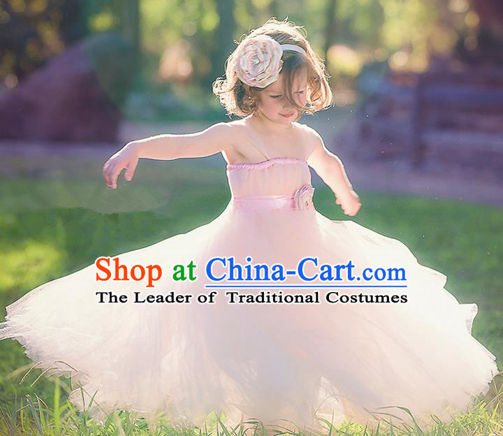 Children Model Show Dance Costume Pink Veil Full Dress, Ceremonial Occasions Catwalks Princess Dress for Girls