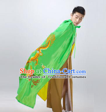 Traditional Ancient Chinese Manchu Prince Costume Long Green Cloak, Asian Chinese Qing Dynasty Royal Highness Embroidered Mantle Clothing for Men