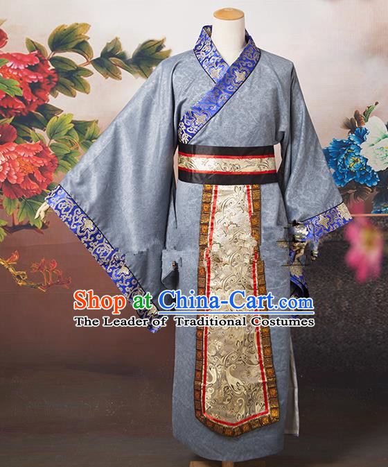 Traditional Ancient Chinese Chancellor Costume, Asian Chinese Tang Dynasty Minister Grey Clothing for Men