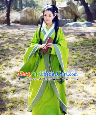 Traditional Ancient Chinese Imperial Consort Costume, Elegant Hanfu Chinese Han Dynasty Imperial Empress Green Embroidered Clothing for Women